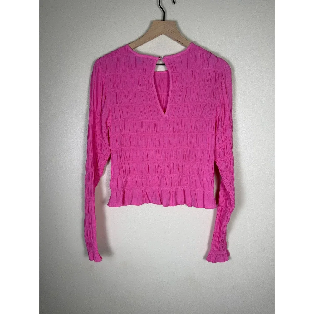 SANCTUARY Coquette StatementSmocked Women Small Pink Long Sleeve Ruffle Blouse